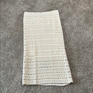 Blu Pepper Cream Crochet Midi Pencil Skirt